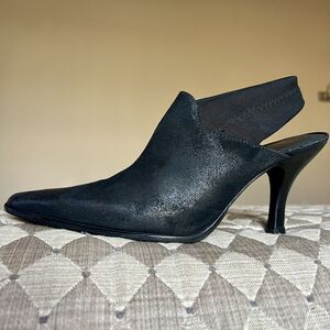 Donald J. Pliner Malena Black Metallic Calfskin Mesh Slingback Heels Women's 6.5